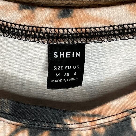 Shein Brown Black Tie Dye Short Sleeve Oversized Crop Top Size Medium - Picture 3 of 6